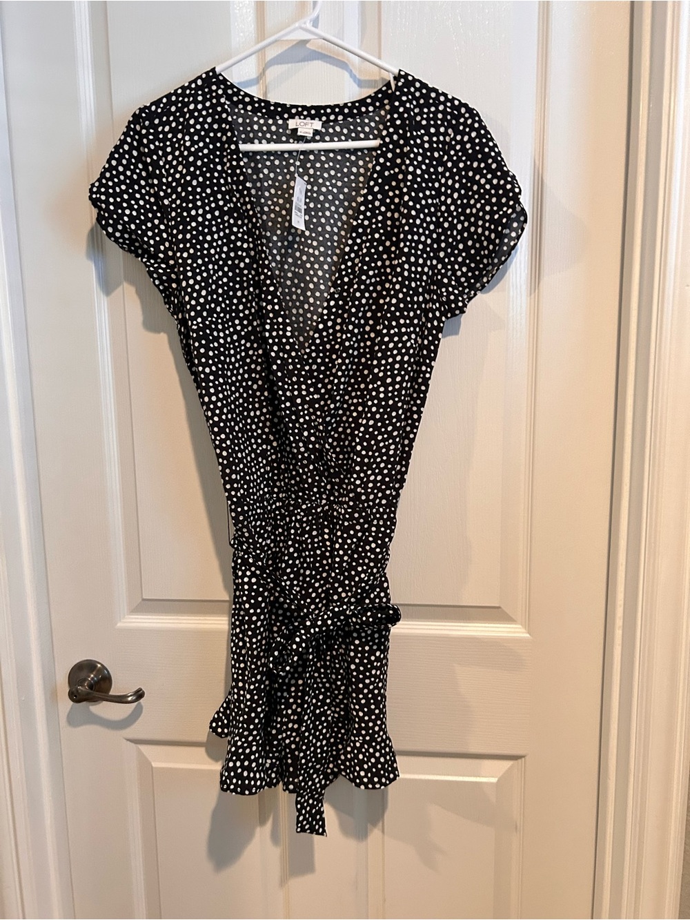 LOFT Black Polka Dot Wrap Romper